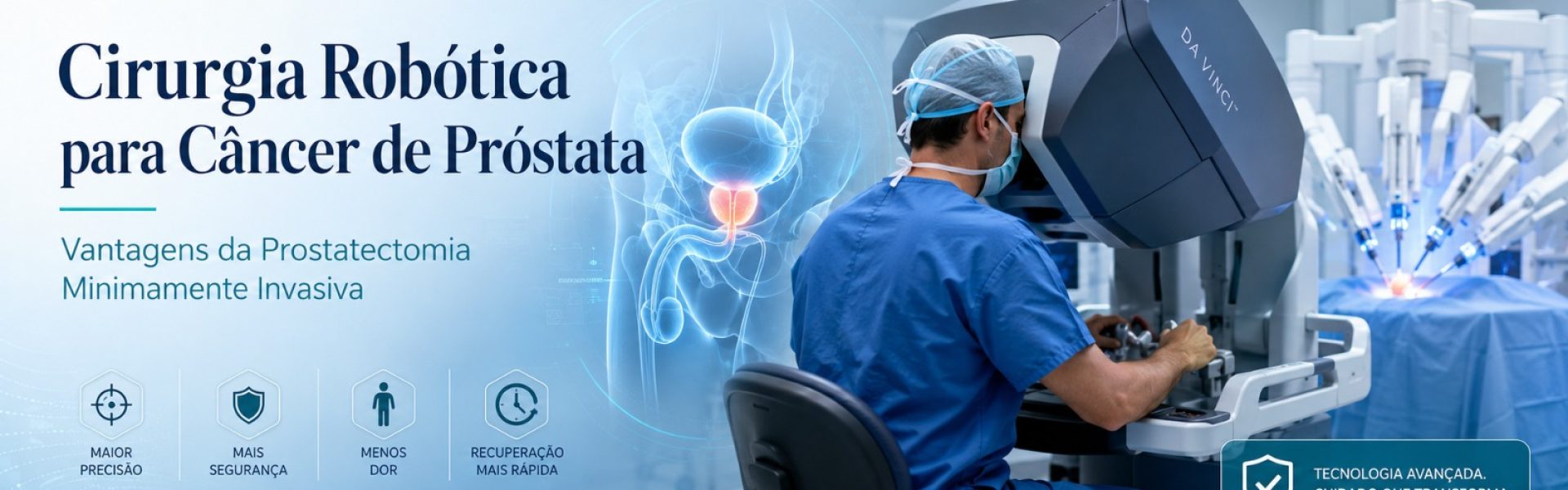 A cirurgia robótica para câncer de próstata oferece mais precisão, menor invasão e recuperação mais rápida.